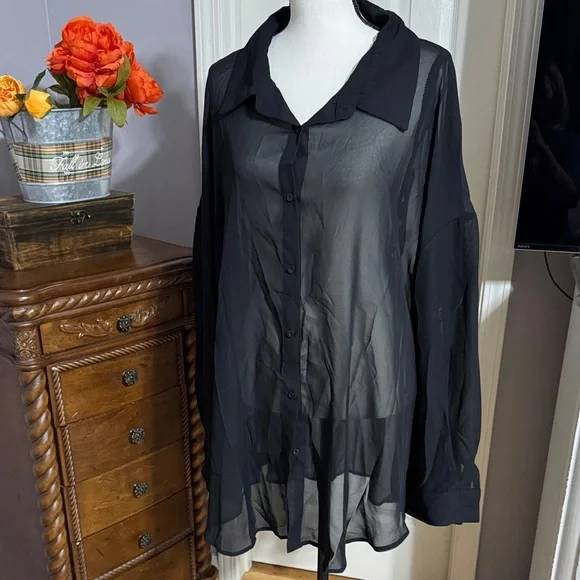 Black Sheer Butterfly Blouse 7XL - Picture 2 of 9
